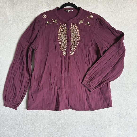 Cleo + Wolf  XL Top Peasant Floral Embroidered Gauzy Boho Cottagecore - Picture 1 of 8